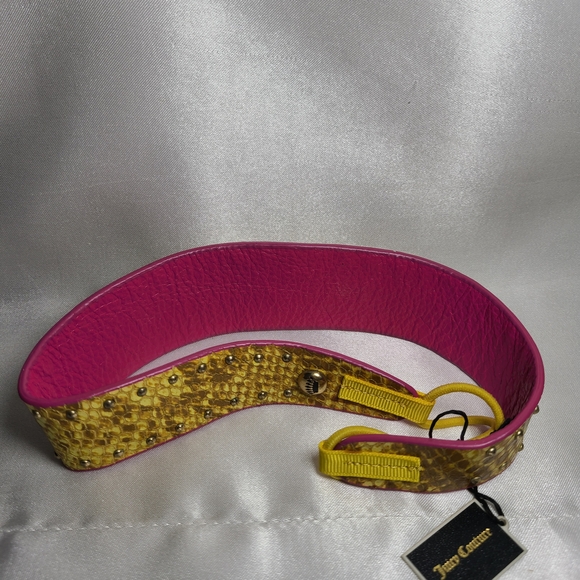 Juicy Couture Reversible Pink and Yellow Snake Print Headband Leather Gift - Picture 3 of 7